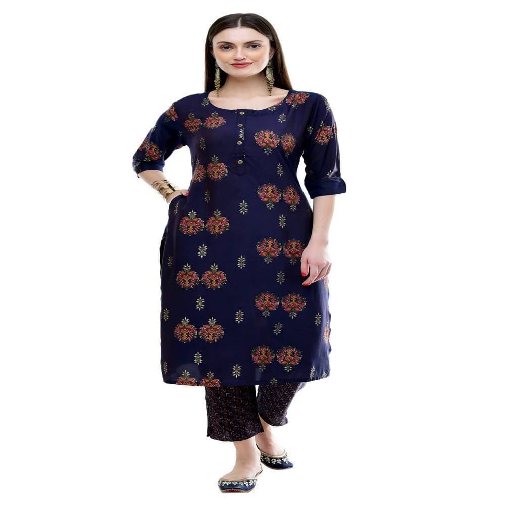 Lagi Women's Blue Printed Straight Kurta & Pant (MC38B) | Grab2Buy