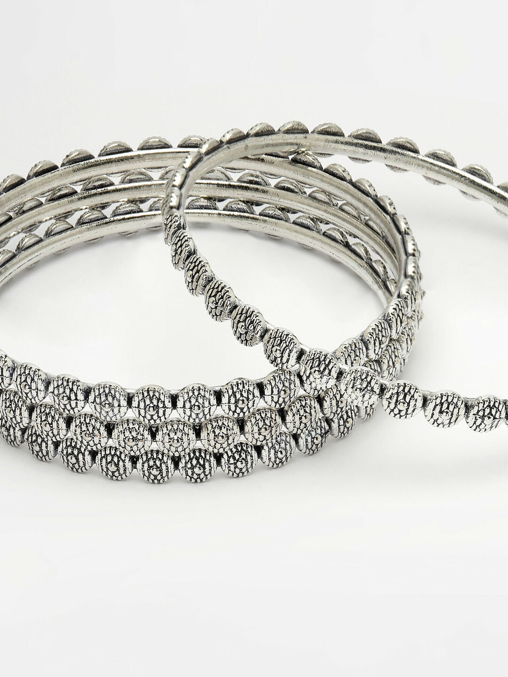 NVR Women's Set of 4 Silver-Toned German Silver Oxidised Bangles | Grab2Buy