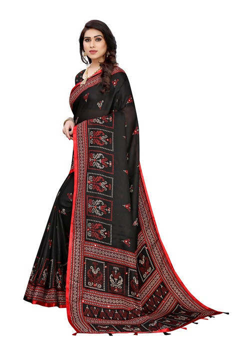 Vamika Embroidery Black Jute Silk Saree (Jhulka Black) | Grab2Buy