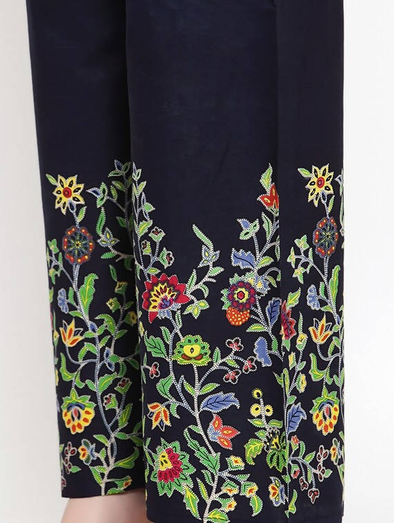 Mominos Fashion Navy Blue Floral Design Palazzo | Grab2Buy
