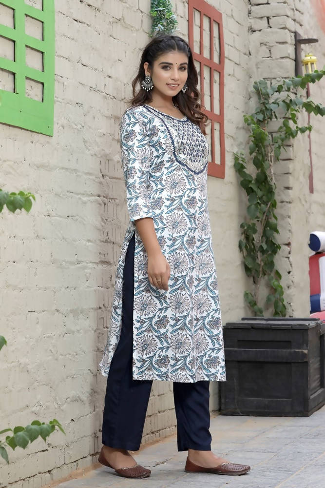 Yufta Women's White Printed Kurta Set | Grab2Buy