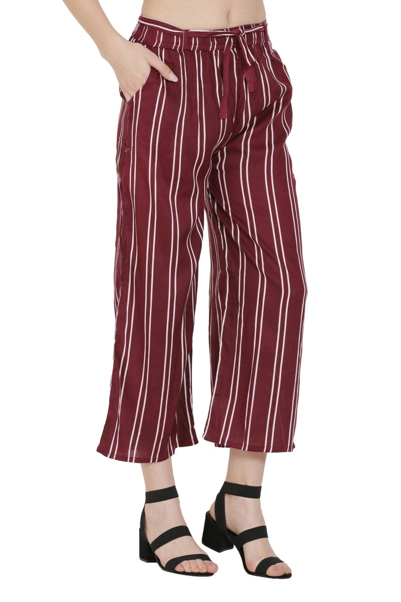 Asmaani Maroon Color Rayon Fabric Stripped Palazzo | Grab2Buy