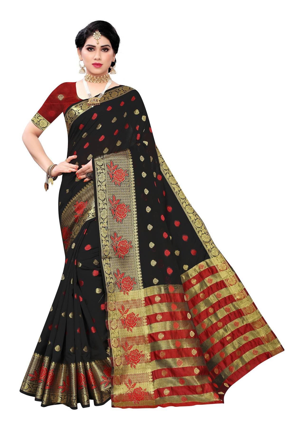 Vamika Banarasi Jaquard Black Weaving Saree | Grab2Buy