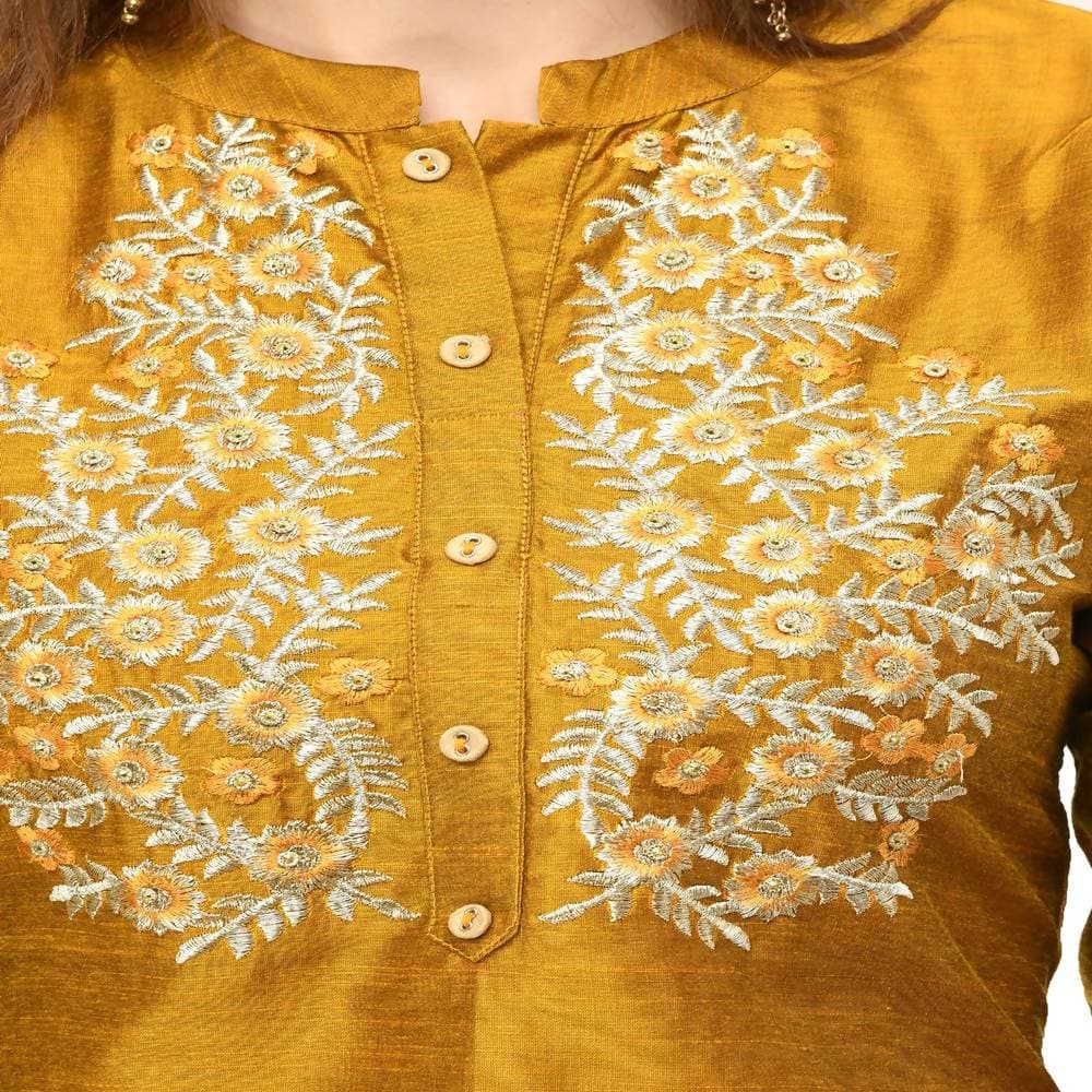 Lagi Women's Mustard Poly silk Straight Embroidred Kurta Pant (RO116C) | Grab2Buy
