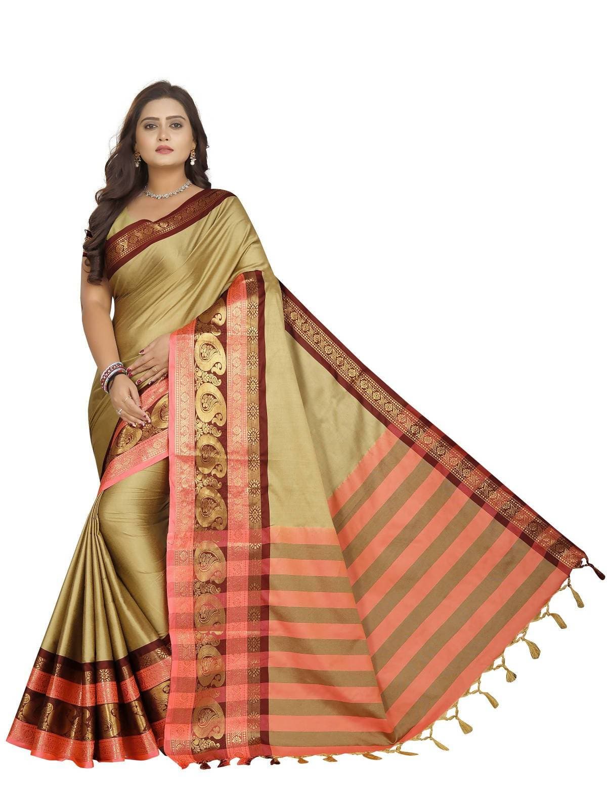 Vamika Banarasi Silk Cream Weaving Saree | Grab2Buy