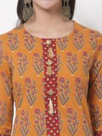Myshka Women's Cotton Printed 3/4 Sleeve Round Neck Casual Multicolor Kurta Pant Dupatta Set | Grab2Buy