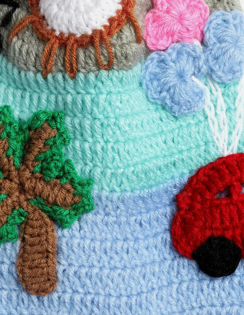 Chutput Kids Woollen Hand Knitted Trip Scenery Bobble Detailed Cap - Blue | Grab2Buy
