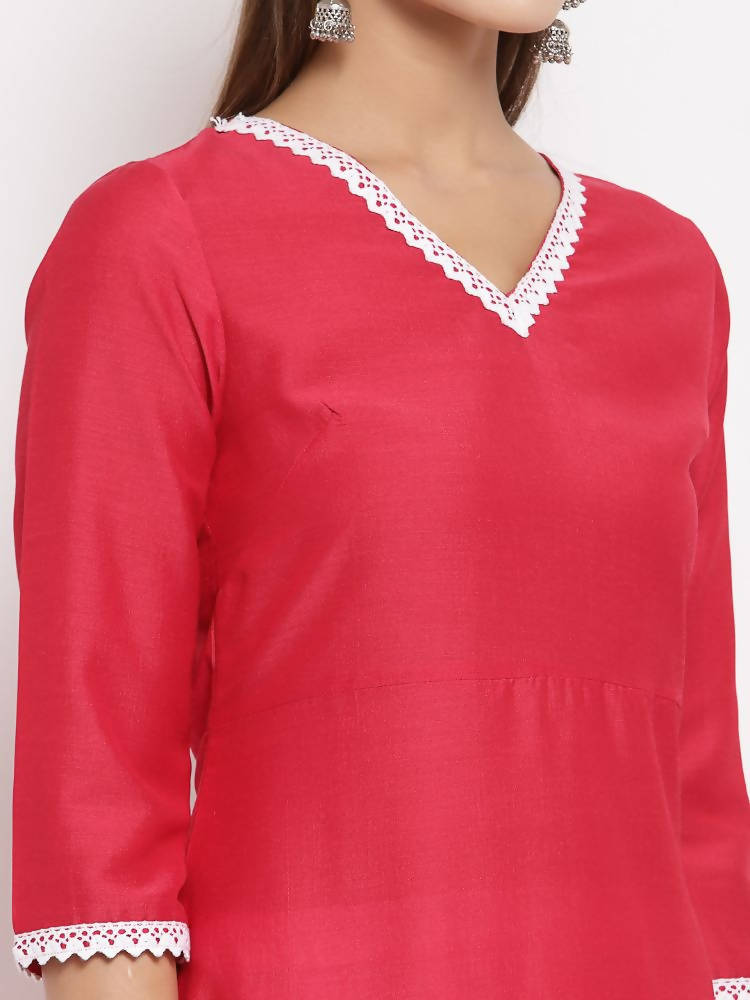 Myshka Women's Pink Cotton Solid 3/4 Sleeve V Neck Casual Kurta Dupatta Set | Grab2Buy