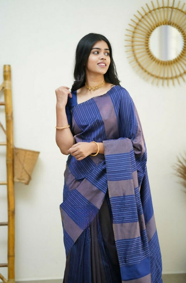 Partywear Designer Blue Banarasi Silk Fancy Saree - Starwalk | Grab2Buy