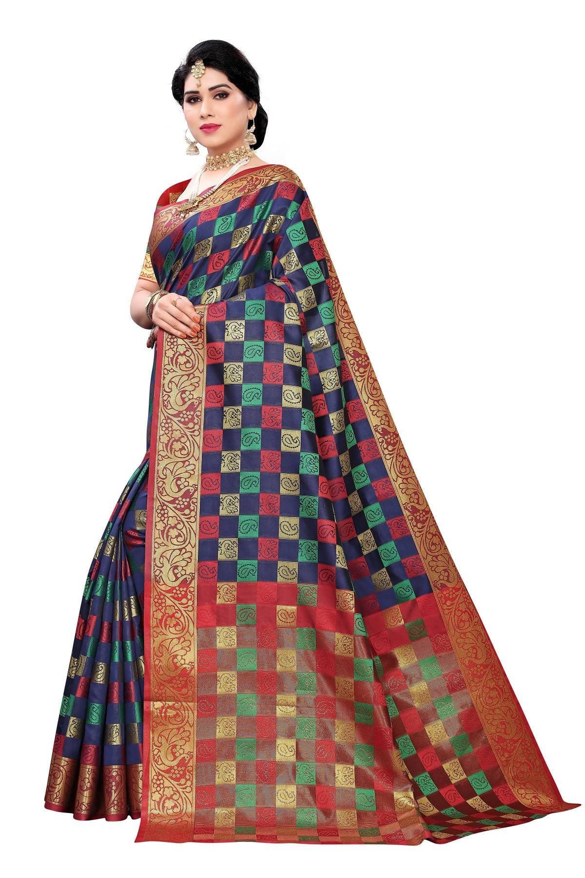 Vamika Banarasi Jaquard Navy Blue Designer Weaving Saree | Grab2Buy