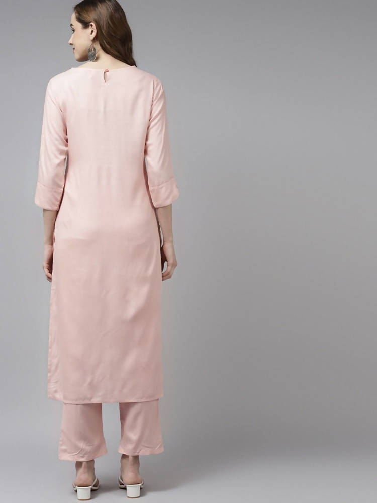 Yufta Women Pink Ethnic Motifs Yoke Design Thread Work Kurta with Palazzo | Grab2Buy
