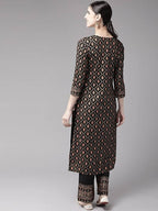 Yufta Women Black & Golden Handblock Printed Kurta with Trouser | Grab2Buy