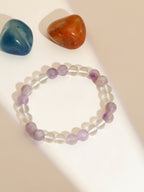 Clear Quartz and Amethyst White and Grey Beads Elastic Bracelet - Ruby Raang | Grab2Buy