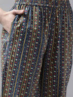 Yufta Women Blue and Red Ethnic Motifs Pure Cotton Kurta with Trouser and Dupatta | Grab2Buy
