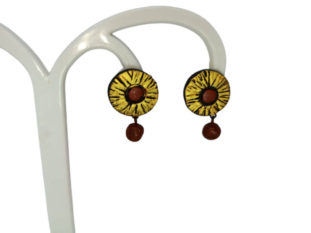 Terracotta Button Tops Ear Studs With Drops | Grab2Buy