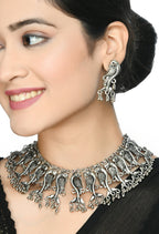 Mominos Fashion Johar Kamal Oxidised Silver-Plated Brass Finish Peacock Choker For Women (Silver) | Grab2Buy