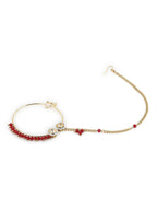 Gold-Polished White Red Kundan-Studded Pearl Beaded Nosepin - Ruby Raang | Grab2Buy