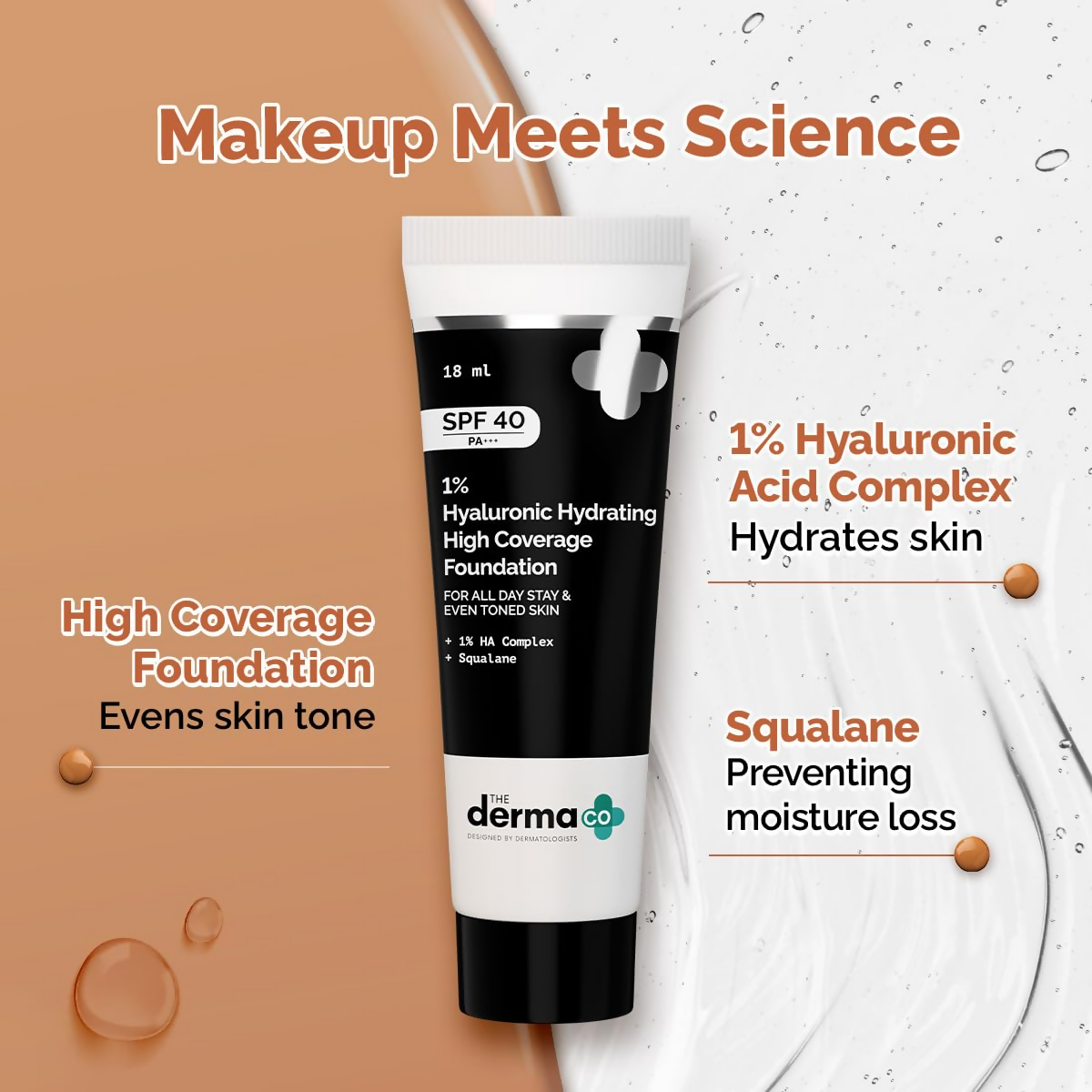 The Derma Co 1% Hyaluronic Hydrating High Coverage Foundation With SPF 40 PA+++ - 03 Natural - Limited Time Offer | Grab2Buy