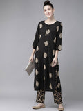 Yufta Women Black & Cream-Coloured Screen Printed Kurta with Trouser | Grab2Buy