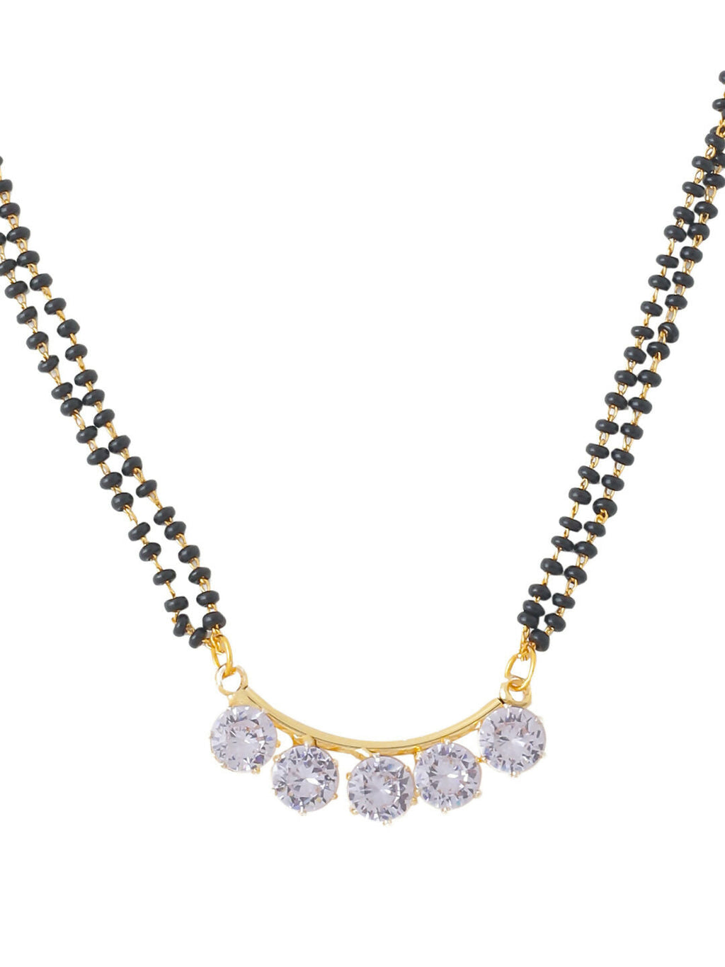 NVR Women's's Set of 2 Black Gold-Polished Beaded Mangalsutra With Ad Stone