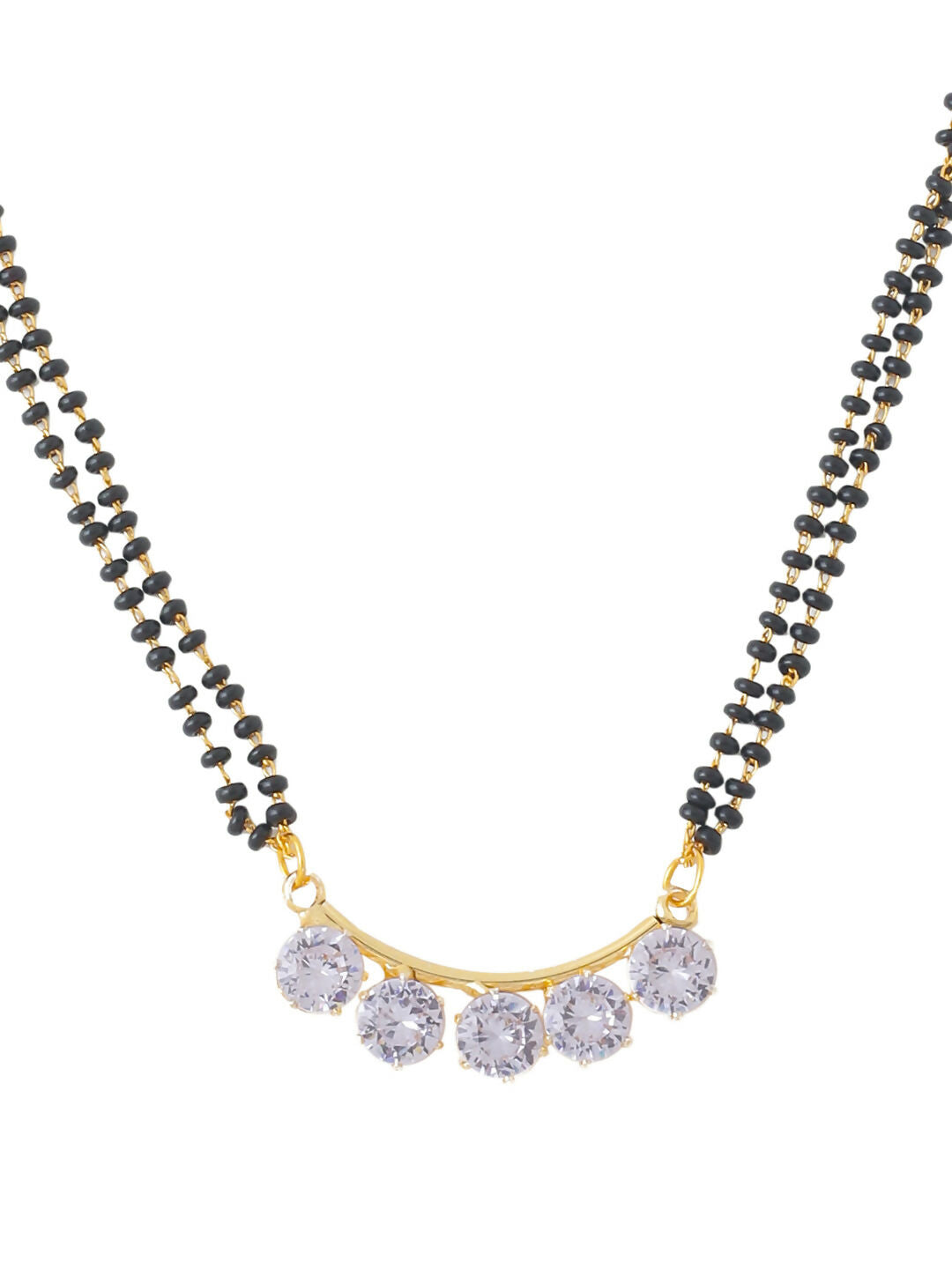 NVR Women's's Set of 2 Black Gold-Polished Beaded Mangalsutra With Ad Stone