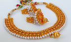 Designer Metallic Necklace Set With White Beads | Grab2Buy