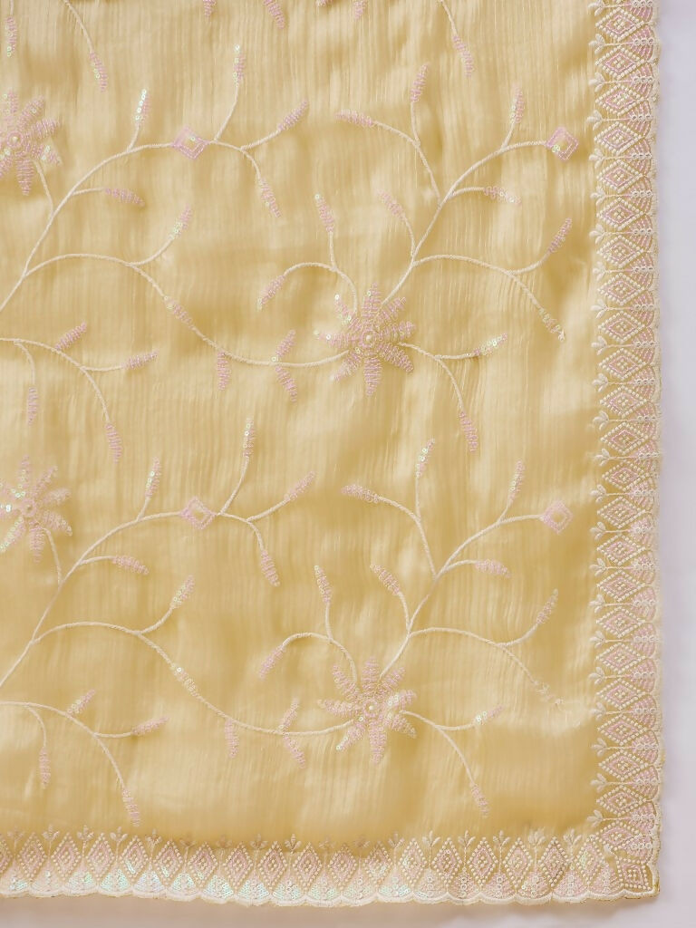 Pink Tissue Slub Embroidered Saree with Unstitched Blouse - Vairagi | Grab2Buy