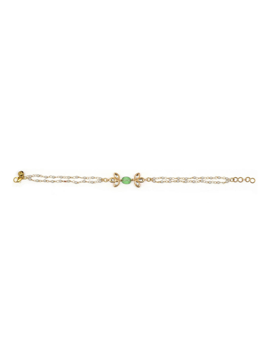 Gold-Polished Green White Kundan Beads Anklet Set Of 2 - Ruby Raang | Grab2Buy