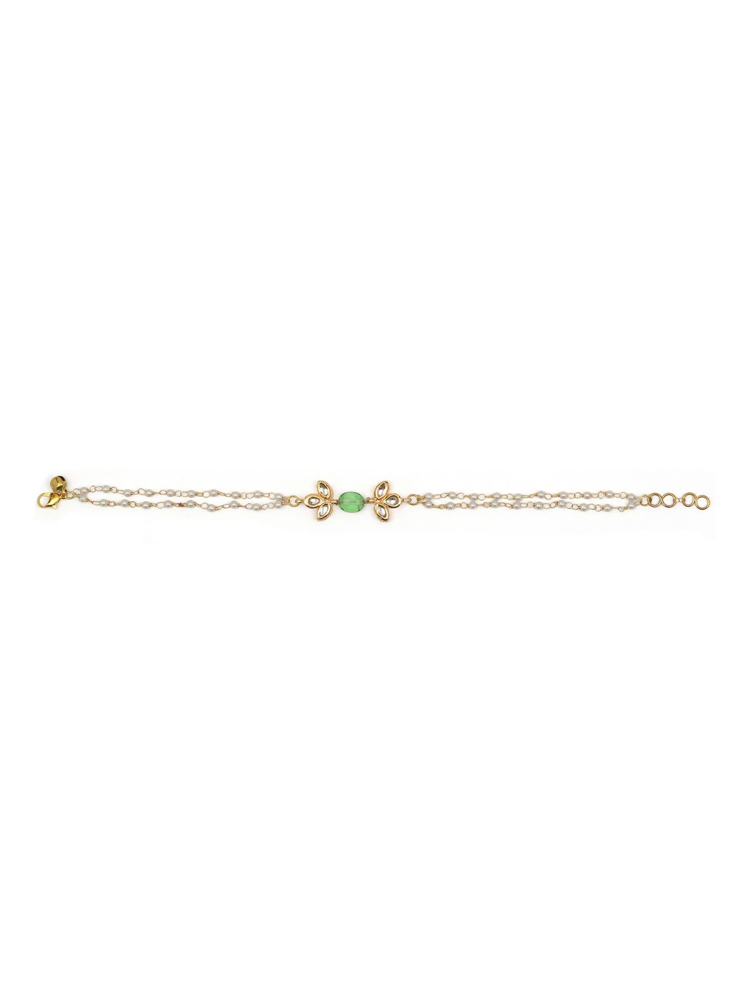 Gold-Polished Green White Kundan Beads Anklet Set Of 2 - Ruby Raang | Grab2Buy