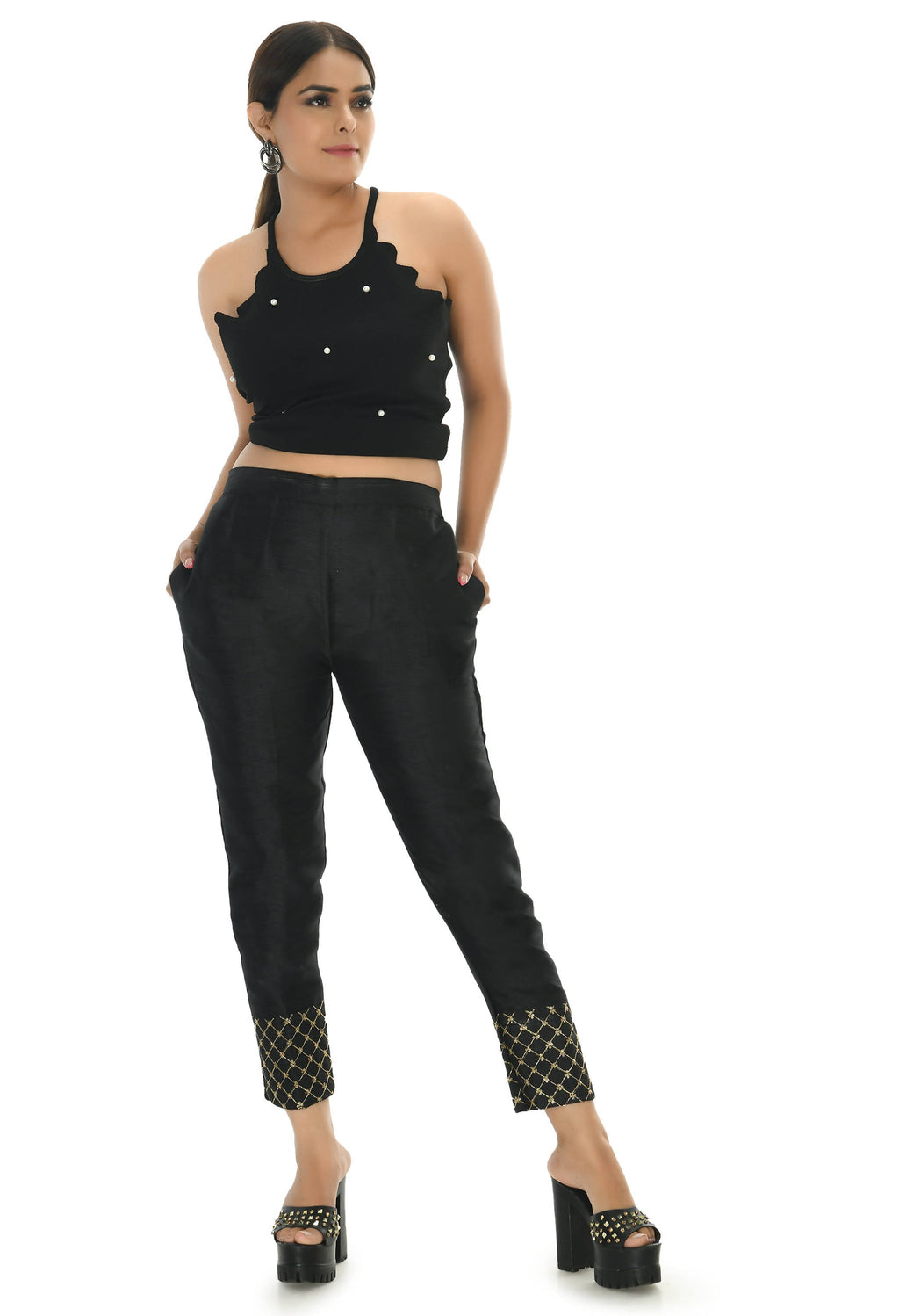 Mominos Fashion Moeza Silk Black Color Pant | Grab2Buy