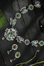 Mominos Fashion Johar Kamal Oxidised Silver-Plated Brass Finish Long Necklace For Women (Silver)