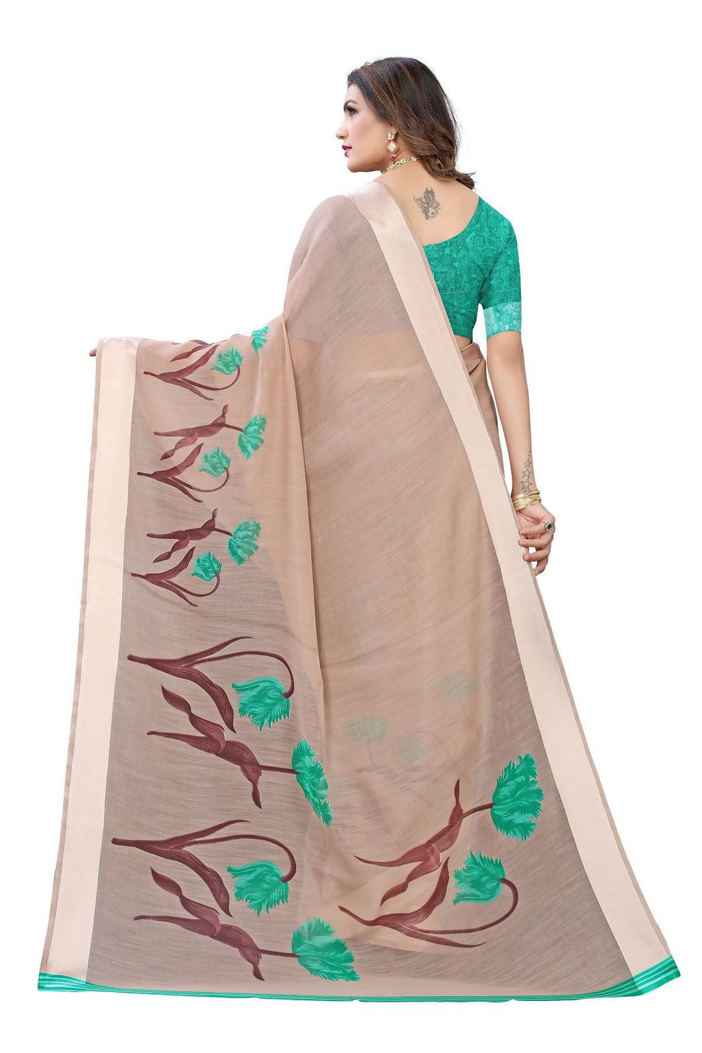 Vamika Brown Linen Satin Patta Saree (VANI CHIKU) | Grab2Buy