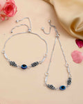 VOJ Set of 2 Silver Plated Flower And Evil Eye HandCrafted Anklet | Grab2Buy