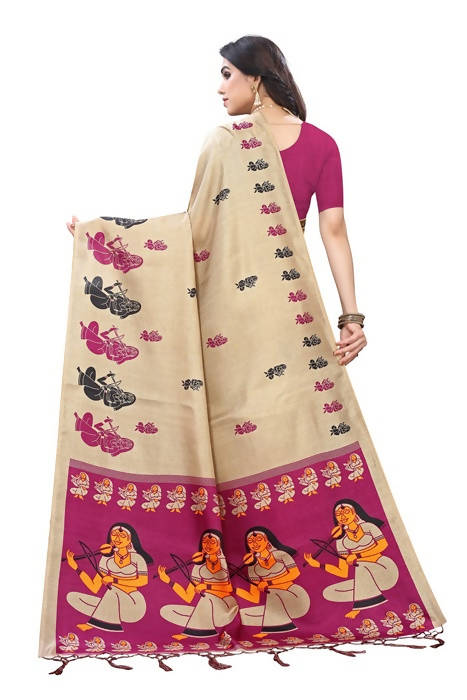 Vamika Brown and Pink Kalamkari Print With Jhalar Khadi Silk Saree (SHABRI WINE) | Grab2Buy