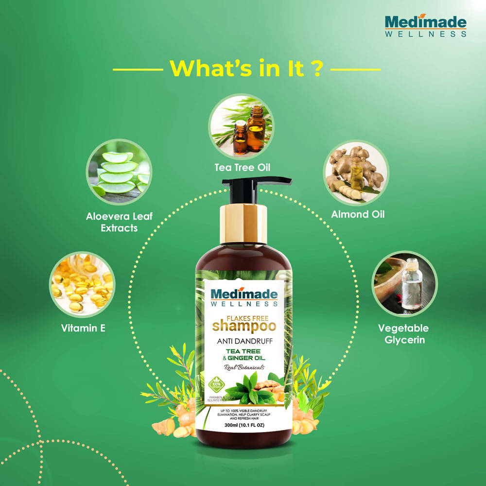 Medimade Wellness Flakes Free Anti Dandruff Shampoo with Tea Tree and Ginger Oil | Grab2Buy