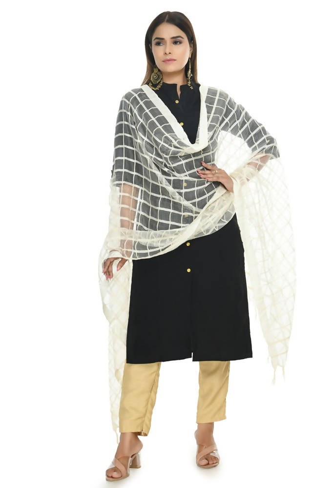 Mominos Fashion Off White Cotton Square Dupatta | Grab2Buy