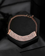 VOJ Gold-Polished AD Studded Multi Layar Charm Bracelet