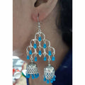 MS Fashion India Silver Oxidized Fashion Traditional Double Jhumka Long Blue Pearls Earrings | Grab2Buy