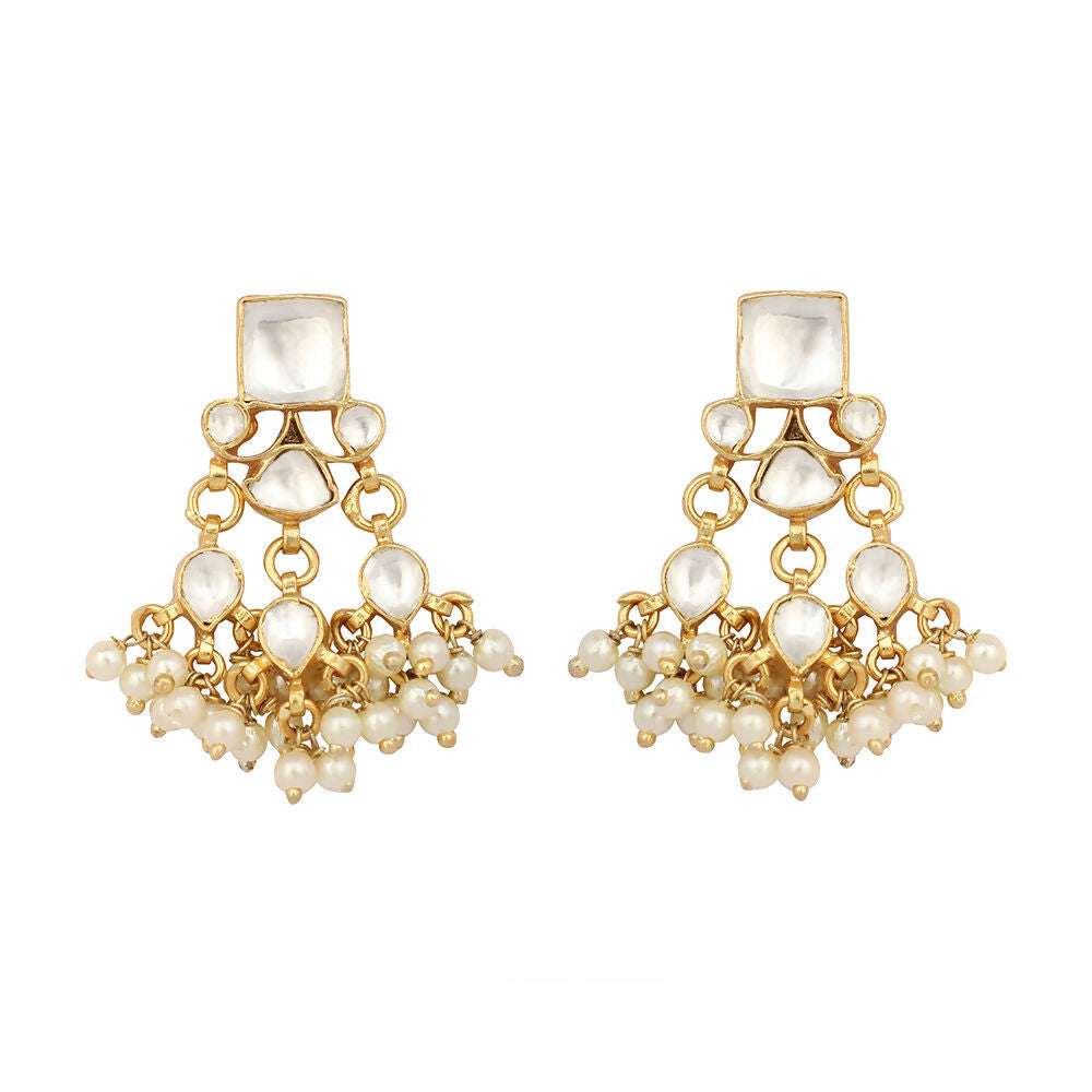 Nuyug 22K Gold Plated Ivory Dusk Kundan Earrings | Grab2Buy