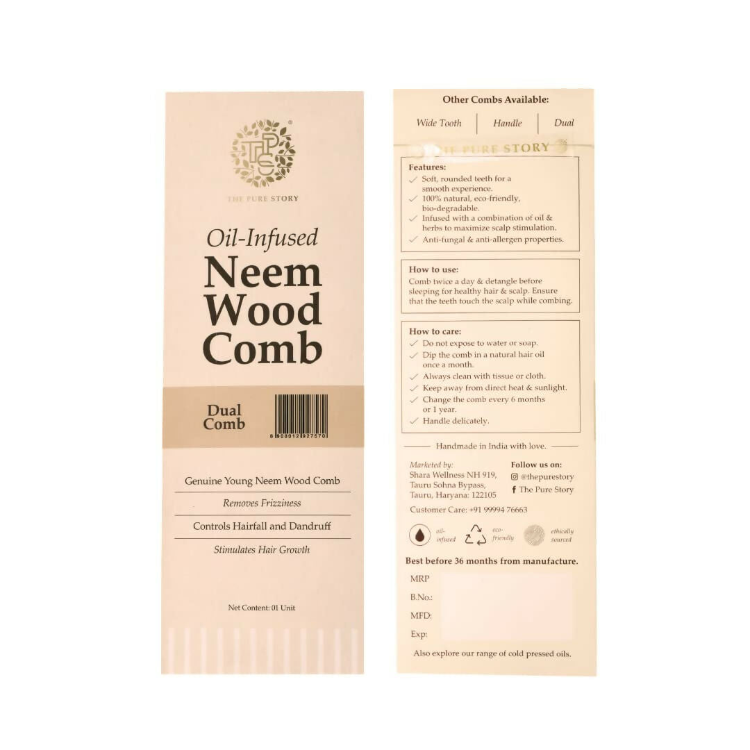 The Pure Story Oil Infused Neem Wood Dual Comb