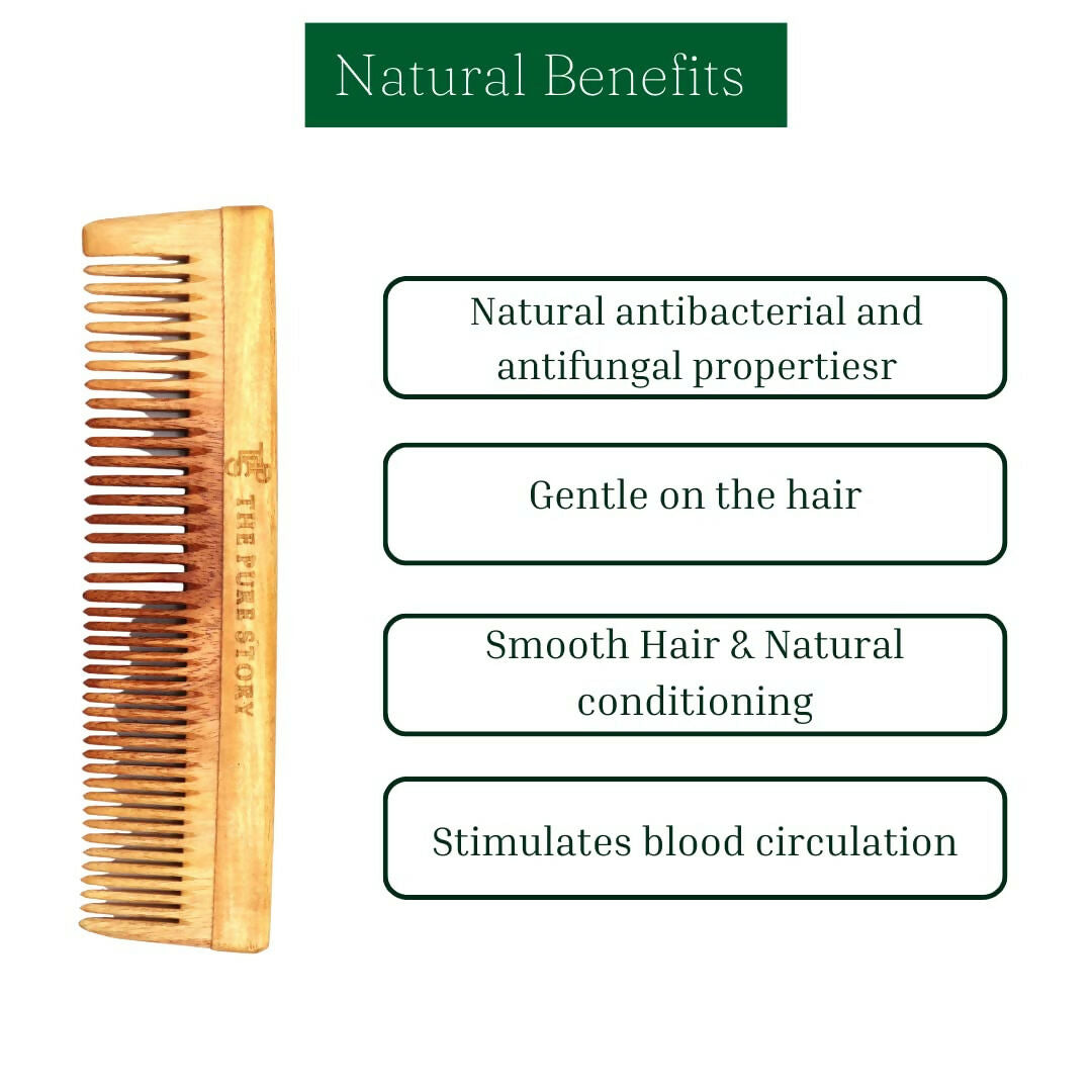The Pure Story Oil Infused Neem Wood Dual Comb