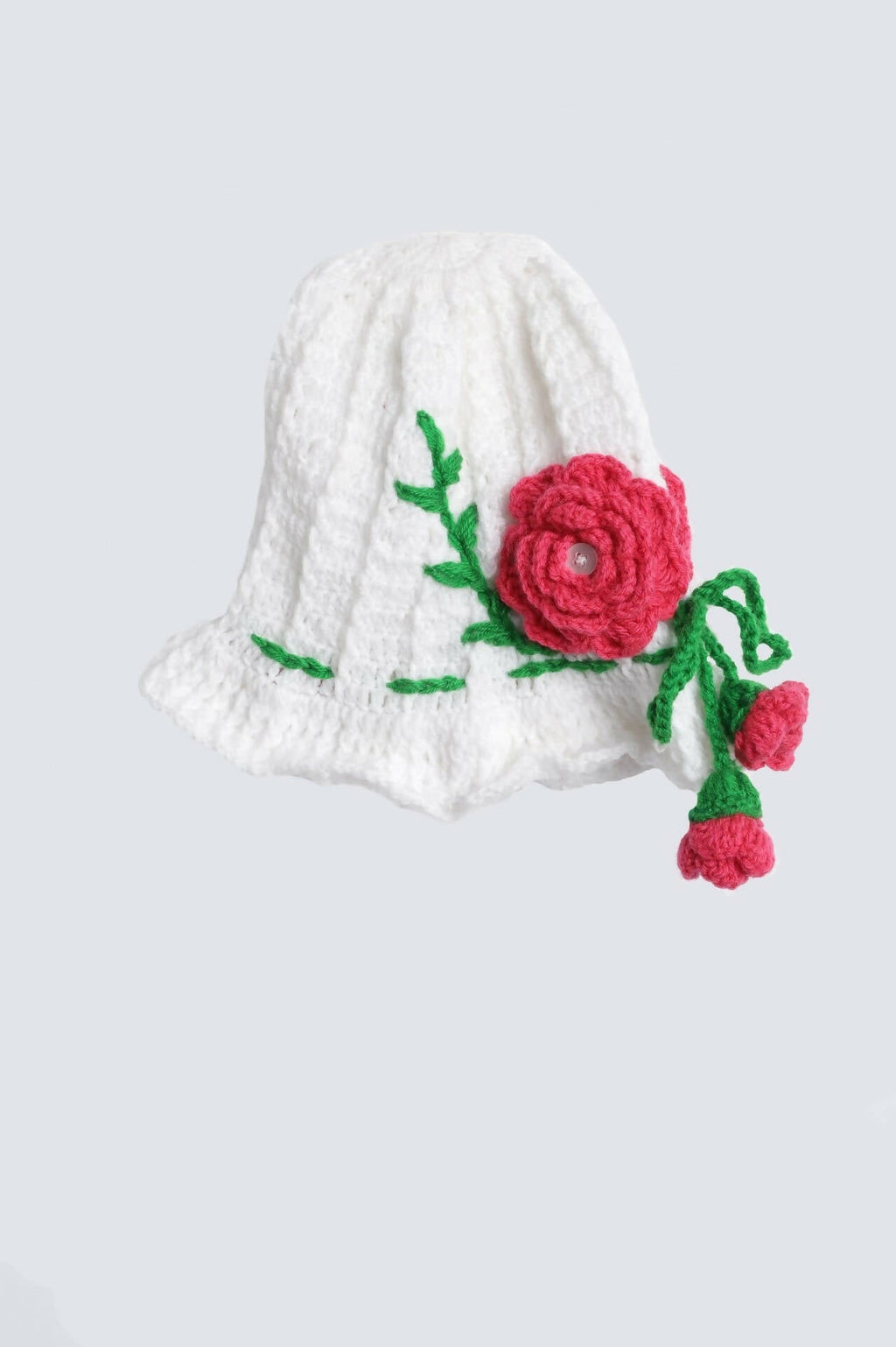Chutput Kids Woollen Hand Knitted Rosetto Detailed Cap - White | Grab2Buy