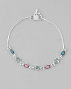 VOJ Set of 2 Silver Plated Heart Shaped Meenakari Anklet