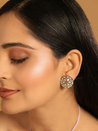 Nuyug 22K Gold Plated Mother of Pearls and Stone Studded Contemporary Floral Shaped Studs | Grab2Buy