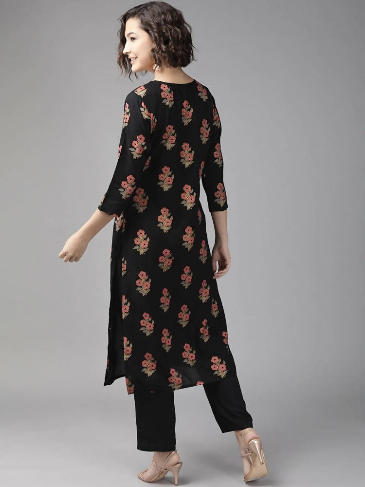 Yufta Black Ethnic Motifs Printed Kurta with Palazzo | Grab2Buy