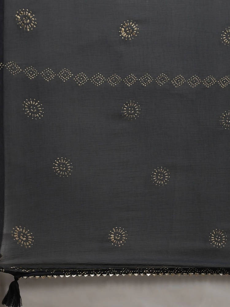 Yufta Women Beige & Charcoal Grey Ethnic Motifs Embroidered Kurta with Trouser & Dupatta | Grab2Buy
