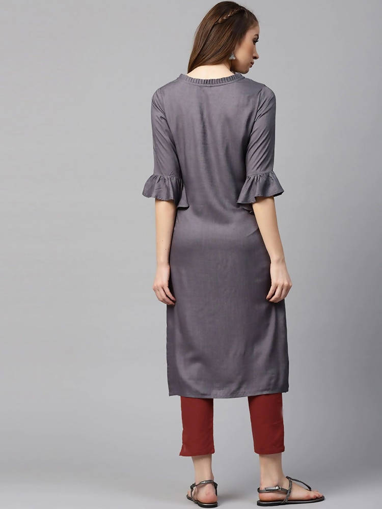 Yufta Women Grey & Maroon Solid Kurta with Trouser | Grab2Buy