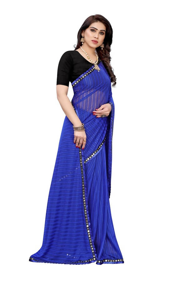 Vamika Blue Malai Silk Printed Saree (Zigzag Blue) | Grab2Buy