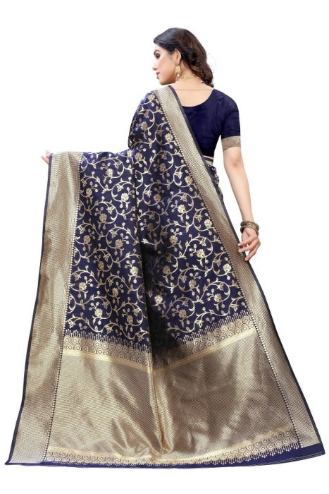 Vamika Banarasi Jacquard Weaving Navy Blue Saree (PARINITI NAVY) | Grab2Buy