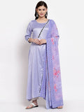 Myshka Women's Purple Silk Printed 3/4 Sleeve Round Neck Casual Anarkali Kurta Dupatta Set | Grab2Buy